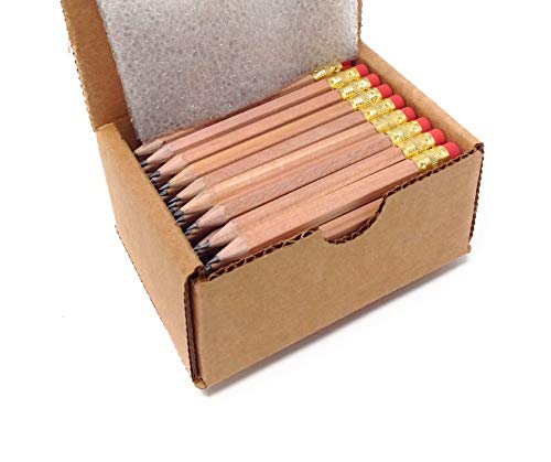 Half Pencils with Eraser - Golf, Pew, Short, Mini - Hexagon, Sharpened, Non Toxic, #2 Pencil, Color - Natural, (Box of 48) Golf Pocket Pencils ™