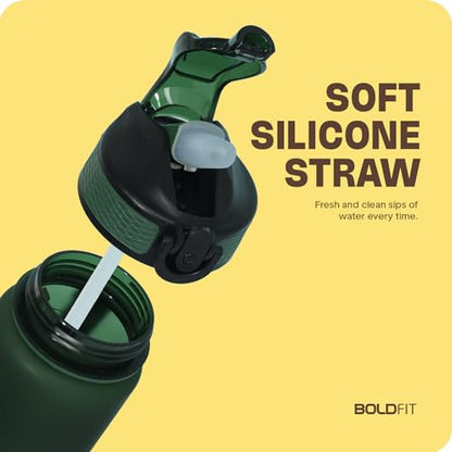 Boldfit Sipper Bottle for Adults - Water Bottle with Motivational Time Markers for Kids, School Boys, Girls, Sports Water Bottles for Gym with Measurement BPA Free Water Bottles Hunter Green