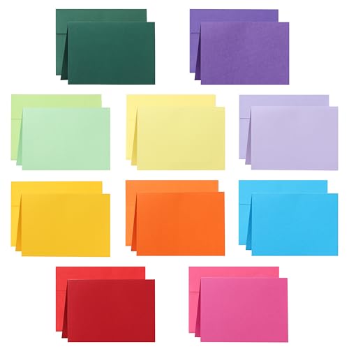 Guakicae 10 Assorted Colors Greeting Cards and Envelopes 5 x 7 Printable Blank 300GSM Folded Cardstock and A7 Envelopes Self Seal 20 packs for Invitations, Wedding, Thank You Cards, Birthday - color: Multicolor, size: 5x7-20pcs