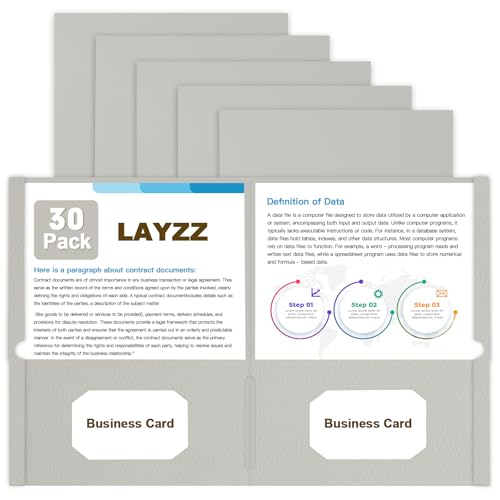 Folders with Pockets, LAYZZ 30 Pack Paper Pocket Folders, 2 Pocket File folders Fits Letter Size Paper, for School Office and Home (Grey) - color: Grey