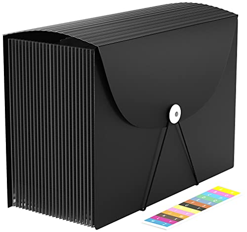 24 Pockets Expanding File Folder,Accordion File Organizer,Document Organizer Letter Size,Expandable Filing Box,Special Designed for Portable Use,Accordian Folders,Plastic (Black) - color: Black