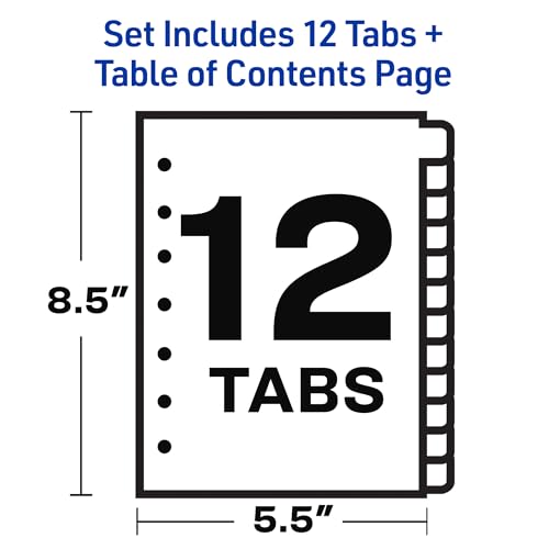 Avery Jan-Dec Mini Dividers for 3 Ring Binders, 12 Tabs per Set, 8.5" x 5.5", Pre-Printed Tabs, 1 Binder Divider Set, Great for Organizing Notes, Projects, Schedules, and More (11315)