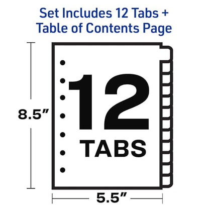 Avery Jan-Dec Mini Dividers for 3 Ring Binders, 12 Tabs per Set, 8.5" x 5.5", Pre-Printed Tabs, 1 Binder Divider Set, Great for Organizing Notes, Projects, Schedules, and More (11315)