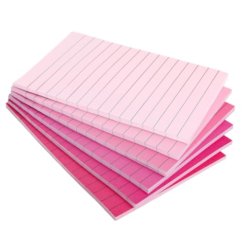 JarThenaAMCS 12Pcs Pink Lined Sticky Notes 6 Colors Gradient Pink Self-Adhesive Notepads Removable Memo Pad for Office School Home Supplies, 4 x 6 Inch - color: Pink