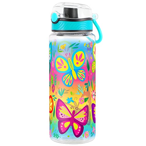 Cute Water Bottle for School Kids Girls, BPA FREE Tritan & Leak Proof & Easy Clean & Carry Handle, 23oz/ 680ml - Butterfly - color: Butterfly