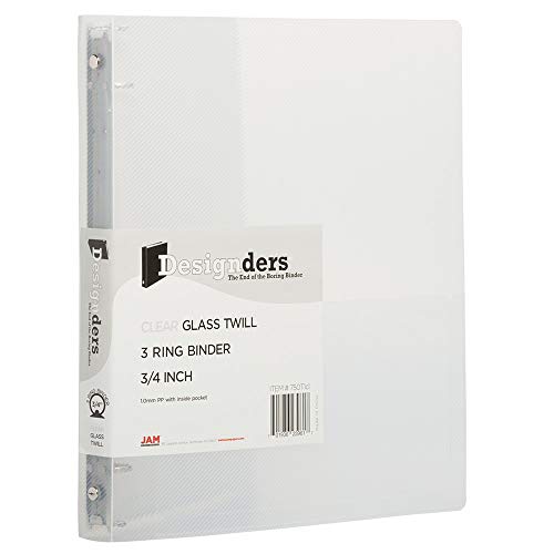 JAM PAPER Plastic 0.75 inch Binder - Clear 3 Ring Binder - Sold Individually - color: Clear, size: 0.75 inch