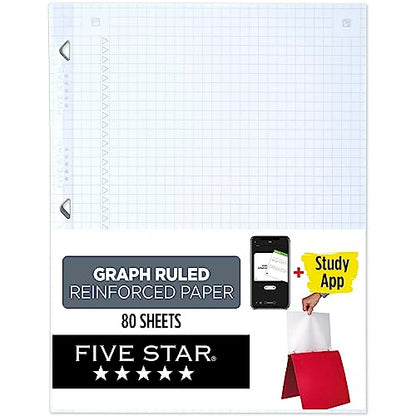 Five Star Loose Leaf Paper, Notebook Paper, Graph Paper, Reinforced Filler Paper, Fights Ink Bleed, 8.5 x 11, 100 Sheets (17012) - size: 1 Pack, style: 100 Sheets