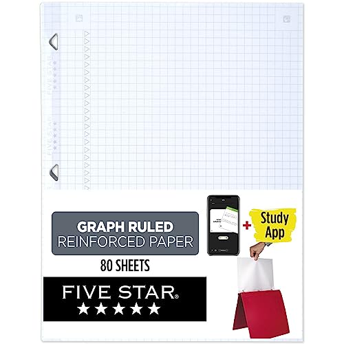 Five Star Loose Leaf Paper, Notebook Paper, Graph Paper, Reinforced Filler Paper, Fights Ink Bleed, 8.5 x 11, 100 Sheets (17012) - size: 1 Pack, style: 100 Sheets