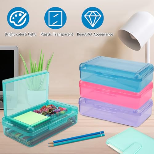 SFLHHDM Large Pencil Box, Double Layer Capacity Pencil Holders, Hard Pen Case with Snap-tight Lid, Plastic Pencils Case for Office School, Pen Boxes Storage Organizer (Blue+Green+Pink+Purple-4Pcs) - color: Blue+Green+Pink+Purple-4Pcs