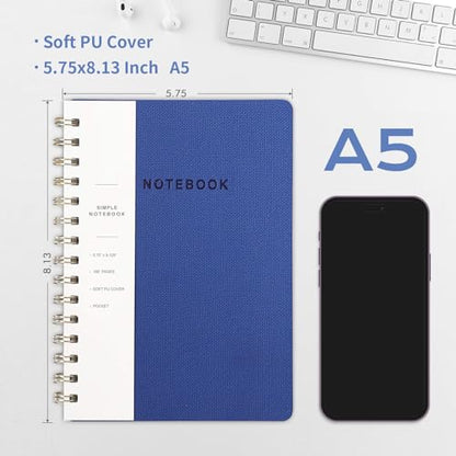 Spiral Notebook-5.75" x 8.125" College Ruled Journal with Inner Pockets and 160 Pages,PU Leather Cover Business Journal, Twin-Wire Binding Notebook Perfect for Office & Home School Supplies Navy Blue - color: 006-Navy Blue-1pack, size: A5-160 pages