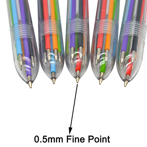 Maydahui 12 PCS Multicolor Ballpoint Pen 6-in-1 Retractable Ball Point Pens Transparent Barrel for Office School Students