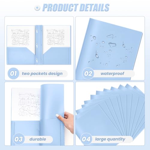 Lincia 100 Pcs Plastic Folders with Pockets and Prong Folders with Prongs 2 Pockets for Office, School for Students, Teachers, Office Workers(Light Blue) - color: Light Blue