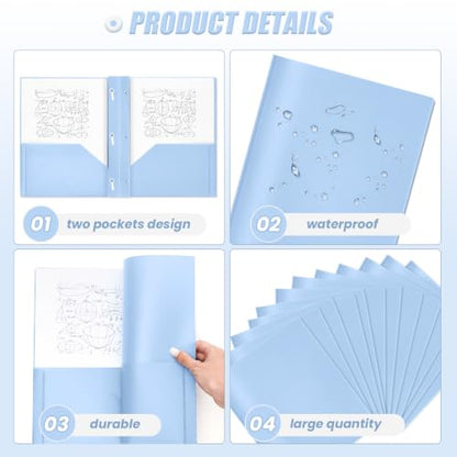 Lincia 100 Pcs Plastic Folders with Pockets and Prong Folders with Prongs 2 Pockets for Office, School for Students, Teachers, Office Workers(Light Blue) - color: Light Blue