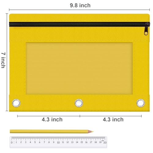 Pencil Pouch for 3 Ring Binder, 2 Pack Pencil Bags with Zipper, Yellow Pencil Case for Classroom School Office Supplies, Large Sturdy and Durable Cloth Pencil Pocket for 3 Holder Binder - color: Yellow