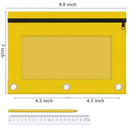 Pencil Pouch for 3 Ring Binder, 2 Pack Pencil Bags with Zipper, Yellow Pencil Case for Classroom School Office Supplies, Large Sturdy and Durable Cloth Pencil Pocket for 3 Holder Binder - color: Yellow