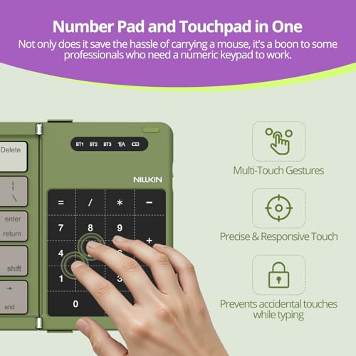 Nillkin Pocket Foldable Keyboard with Touchpad & Wireless Bluetooth, Portable Travel Keyboard for Home or Mobile Office Replaces Keypads and Mouse Combo, Compatible with iPad, Laptop, Tablet - Green - color: Green