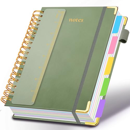 Hardcover Spiral Notebook 5.7"x 8.2" Journal Notebook with Tabs and Removable Dividers 300 Pages 5 Subject Notebook College Ruled, Faux Leather Spiral Bound Notebook for Women School Work (Sage Green) - color: Sage Green, size: 6.2"x8.2"(A5)
