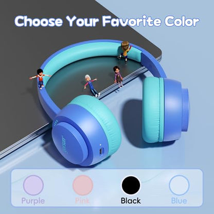 Kids Bluetooth Headphones, Toddler Headphones 85 dBA Safe Volume, 45 Hours Playtime, with Mic, Bluetooth 5.3, Kids Wireless Headset for iPad/Tablet/Travel/School, ldeal Gift (Blue) - color: Blue