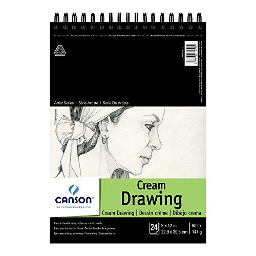 Canson Artist Series Cream Drawing Pad 9" x 12", Top Wire Bound, 24 Sheets (100510973) - size: 9x12, style: Cream Drawing