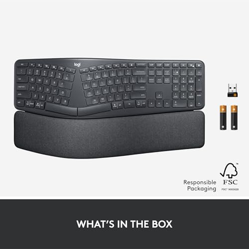 Logitech Ergo K860 Wireless Ergonomic Keyboard - Split Keyboard, Wrist Rest, Natural Typing, Stain-Resistant Fabric, Bluetooth and USB Connectivity, Compatible with Windows/Mac, Black