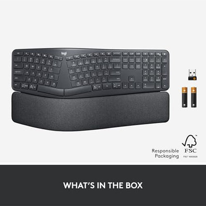 Logitech Ergo K860 Wireless Ergonomic Keyboard - Split Keyboard, Wrist Rest, Natural Typing, Stain-Resistant Fabric, Bluetooth and USB Connectivity, Compatible with Windows/Mac, Black