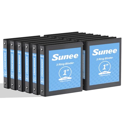 SUNEE 3 Ring Binders 1 Inch 12 Pack, Clear View Three Ring PVC-Free (Fit 8.5x11 Inches) for School or Office Supplies, Black - color: Black, size: 1 Inch, style: 12 Pack