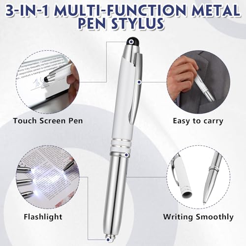Zonon 15 Pieces 3 in 1 Multi-Function Touch Pen with LED Flashlight and Stylus Tip Multi-Function Ballpoint Pen, 1.0 mm Black Ink Ballpoint for Touch Screens Back to School Gifts(White) - color: White