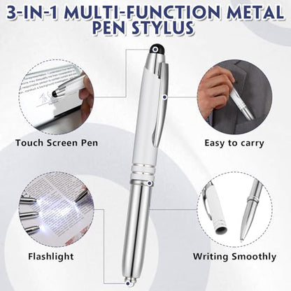 Zonon 15 Pieces 3 in 1 Multi-Function Touch Pen with LED Flashlight and Stylus Tip Multi-Function Ballpoint Pen, 1.0 mm Black Ink Ballpoint for Touch Screens Back to School Gifts(White) - color: White