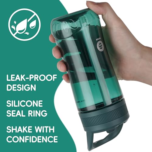 14oz Clear Kids Water Bottle with Straw Lid, BPA-Free Tritan, Measurement Scale, Sturdy Handle Wide Mouth Leak-proof Reusable Plastic Bottle for Boy& Girls, Back to School(Dark Green) - color: Dark Green