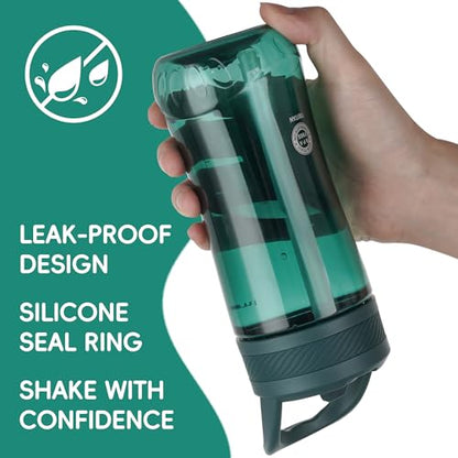 14oz Clear Kids Water Bottle with Straw Lid, BPA-Free Tritan, Measurement Scale, Sturdy Handle Wide Mouth Leak-proof Reusable Plastic Bottle for Boy& Girls, Back to School(Dark Green) - color: Dark Green