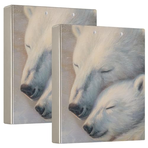 Fustylead Soft Cozy Polar Bear Love Motif 3 Ring Binder, D-Rings 1.5" Hardcover Folder, Fits 200 Sheets of A4 Paper, Durable Clipboard & Clean View with Inside Pockets for School Home Office - size: 12.4x10.63x2.36 Inch-2 Pack