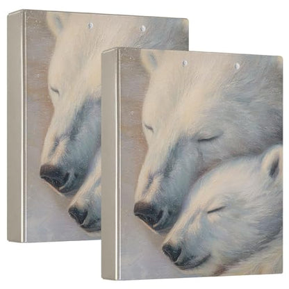 Fustylead Soft Cozy Polar Bear Love Motif 3 Ring Binder, D-Rings 1.5" Hardcover Folder, Fits 200 Sheets of A4 Paper, Durable Clipboard & Clean View with Inside Pockets for School Home Office - size: 12.4x10.63x2.36 Inch-2 Pack