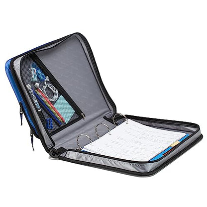 2-Inch 3 Rings Zipper Binder, Holds 15-Inch Laptop, Handle and Shoulder Strap Included, Blue - color: Blue