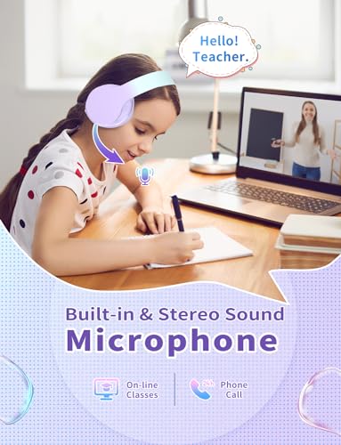 Bluetooth Kids Headphones,Wireless Kids Headphones Over Ear with Microphones,Stereo Sound ,10H Playtime, Foldable&Adjustable Children Headphone,Bluetooth Headset for Adults,School (Purple) - color: Purple