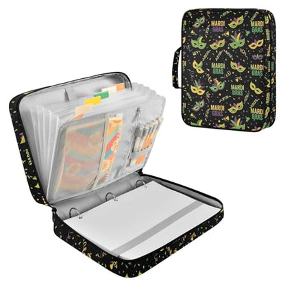 Heavy-Duty 3-Hole Ring System Notebook Case with 7-Pocket Expanding Section and Inner Stationery Pockets for Classroom Organization Colorful Carnival Black