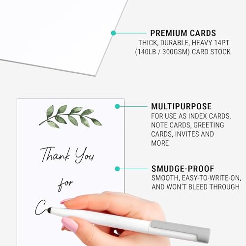 321Done Blank Note Cards, 4x6 Thick Cardstock - Greenery Leaves White Card Stock, Notecards & Stationery for Writing, Stamping, Printing - Made in USA, Set of 50 - No Envelopes - color: Greenery, White, size: 4x6, Vertical