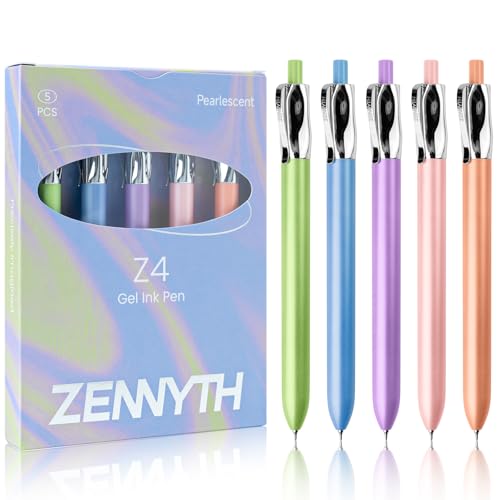 YOXMJDB 5 Pcs Gel Pens, 0.5mm Black Ink Fine Point Quick-Drying Retractable Pens with Metal Clip, Smooth Writing Pens for School & Office, Journaling & Note Taking (5 Pcs Z4 Pearlescent) - color: 5 Pcs Z4 Pearlescent