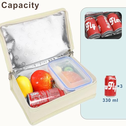 FlowFly Small Insulated Lunch box Portable Soft Bag Mini Cooler Thermal Meal Tote Kit with Handle for Work & School, Beige - color: Beige