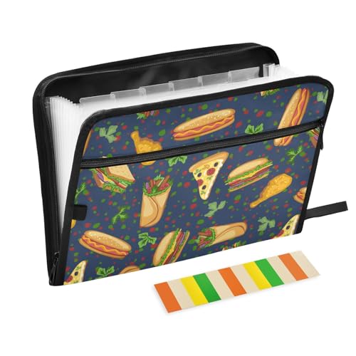 Hamburgers Cheeseburgers File Folders,Plastic Folders with 13 Pockets,Expandable File Folder for Documents School Students Office,Aesthetic Folder with Labels A4 Letter Size - color: Multi 3