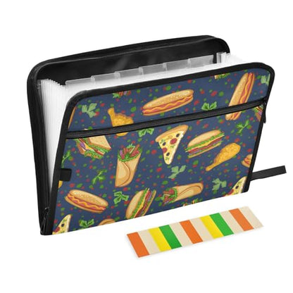 Hamburgers Cheeseburgers File Folders,Plastic Folders with 13 Pockets,Expandable File Folder for Documents School Students Office,Aesthetic Folder with Labels A4 Letter Size - color: Multi 3