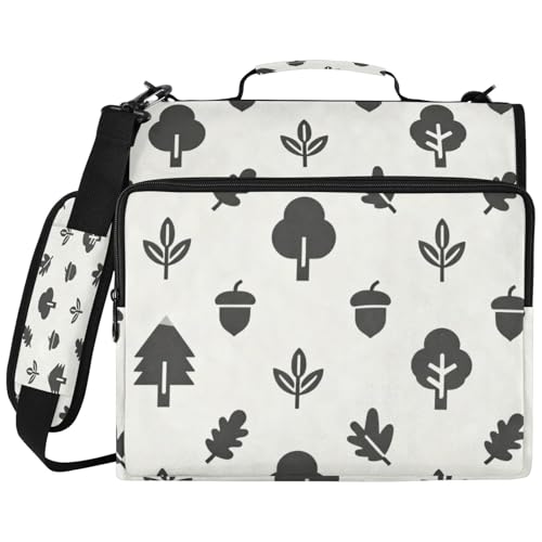 Simple Leaves Acorns Zipper Binder with 2 Inch D-Rings Expandable File Portfolio with Shoulder Strap, Waterproof Nylon Organizer for 14" Laptop for Work College Travel