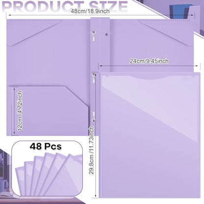 Henoyso 48 Pcs Plastic Folder with Clear Front Pocket and 3 Prongs Heavy Duty Plastic Folders with Card Slot Pocket Folders with Prongs for School Office Home(Light Purple) - color: Light Purple