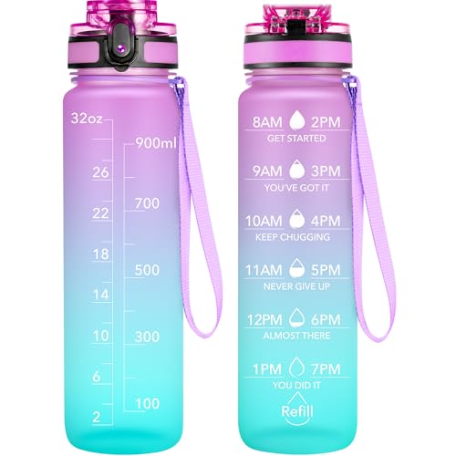 OLDLEY Water Bottle, 32oz Motivational Sports Water Bottle with Time Marker Times to Drink Tritan, BPA Free, Wide Mouth Leakproof, Anniversary Birthday Gifts for Men Women, Confectionery (1 Bottle) - color: Confectionery