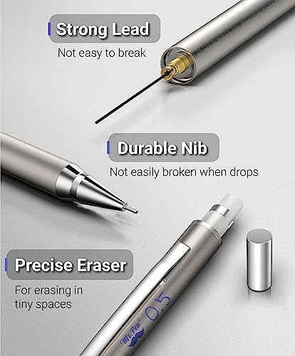 Mr. Pen- Metal Mechanical Pencil Set with Lead Refills & Erasers, 2 Pack | 0.5mm, 4x Tubes 2B Lead Refill, 4x Eraser Refills for School Supplies, Note Taking, Drawing, Sketching, Office - style: 0.5mm