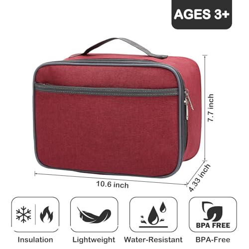 FlowFly Kids Lunch box Insulated Soft Bag Mini Cooler Back to School Thermal Meal Tote Kit for Girls, Boys,Women,Men, Deep Red - color: Deep Red
