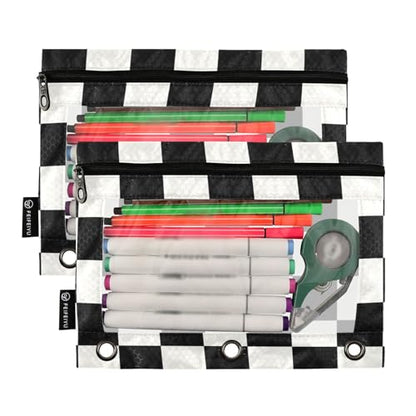 Fustylead Black and White Checkered 2 Pack Pencil Pouches for 3 Ring Binder, Big Capacity Binder Pencil Bag with Clear Window for School Office Cosmetic Supplies - color: Black and White Checkered