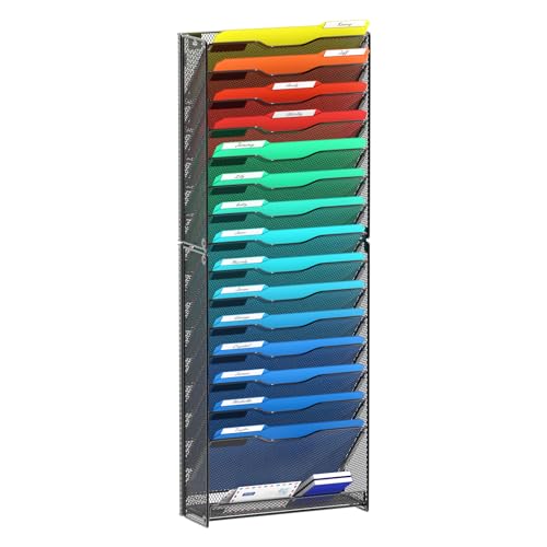 samstar 16 Tier Wall File Organizer Hanging Wall File Holder Wall Mount Paper Folder Organizer, Magazine Rack, Mesh Made,Black - color: Black 16 Tier 1 Pack