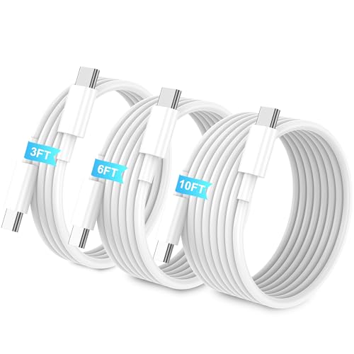 USB C to USB C Cable 3-Pack [3FT+6FT+10FT] 60W PD Fast Charging Cord | Flexible Charging for Bed, Desk, Car & Travel, Compatible with iPhone 17/16/15, iPad, Samsung Galaxy and All Type-C Devices