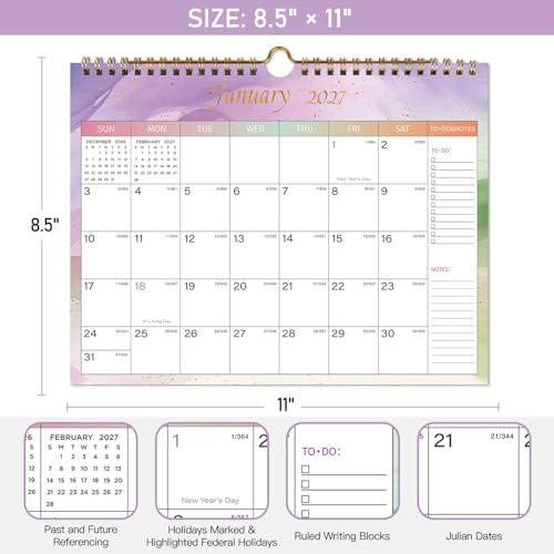 Lbylyhxc 2026-2027 Calendar - Includes July 2026 to December 2027-18 Monthly Wall Calendar 2026-2027, 11 x 8.5 Inches.Thick Paper with Julian Dates and Block for New Year and Christmas Presents (Colorful) - color: Colorful