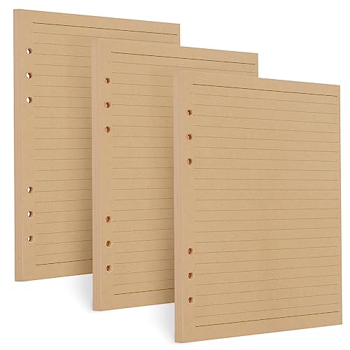 Toplive [3 Pack] A5 Refill Paper - 100GSM Thick 6 Hole Filler Inserts, 135 Sheets (270 Pages) for 6 Ring Binder Journal Notebook, Lined Kraft - style: 3Pack Kraft Lined
